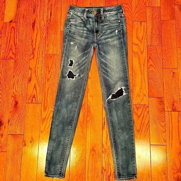 AEO® BLUE SUPER STRETCH HI-RISE JEGGING SIZE 00 - Picture 1 of 5
